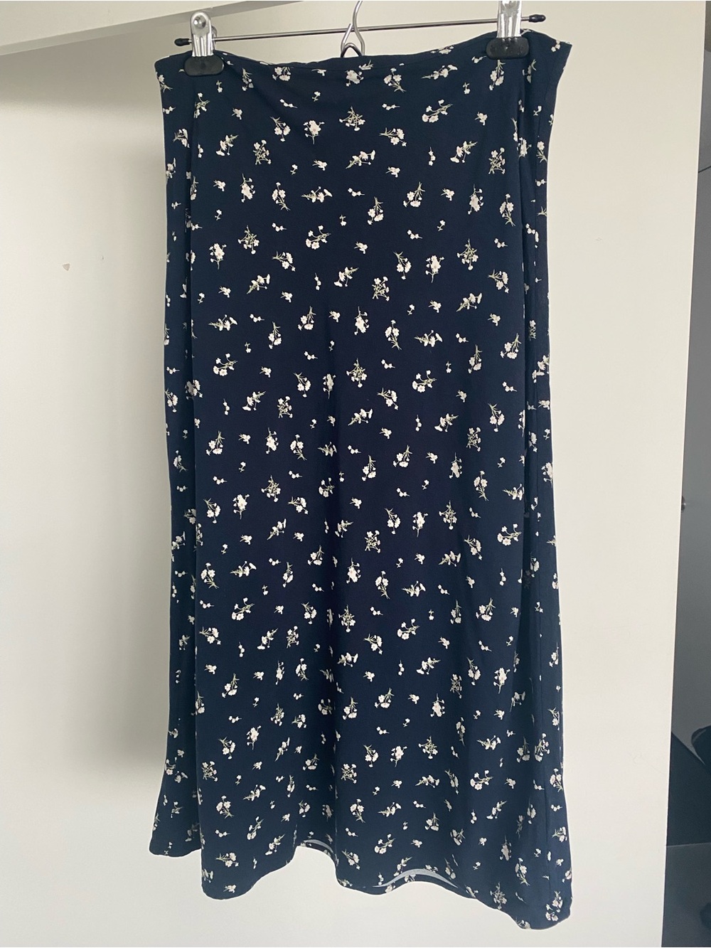 twik Navy Midi Skirt with White Floral Print